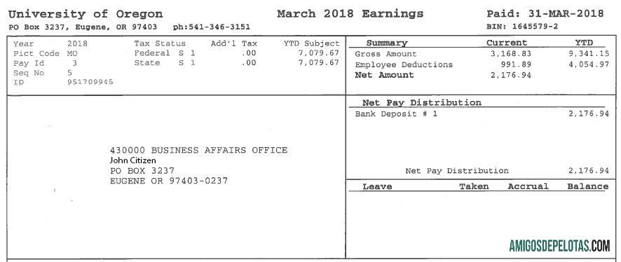Para download Modelo de recibo de pagamento da Universidade dos EUA de Oregon em formatos Word e PDF